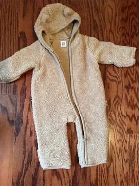 GAP Teddy Sherpa Hooded One-Piece in Cream